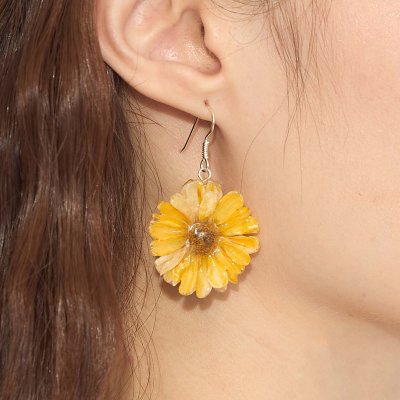 Clear-Coated Mini Chrysanthemum Earrings