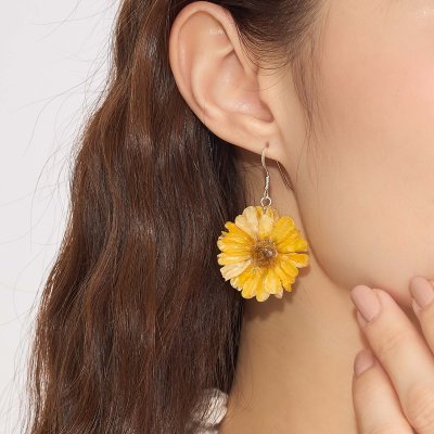 Clear-Coated Mini Chrysanthemum Earrings