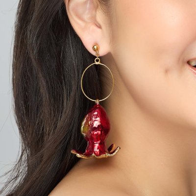 ต่างหูผลทับทิมชุบทองสีแดงสดแบบระย้า ต่างหูผลทับทิมชุบทองสีแดงสดแบบระย้า