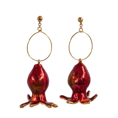 ต่างหูผลทับทิมชุบทองสีแดงสดแบบระย้า ต่างหูผลทับทิมชุบทองสีแดงสดแบบระย้า