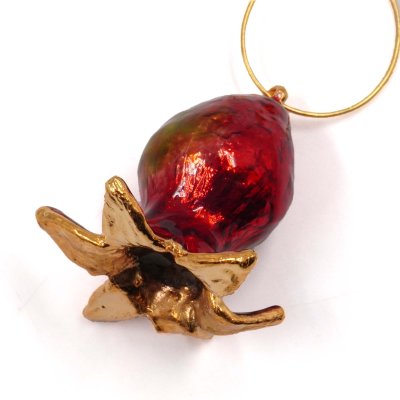 Gold-Plated Red Pomegranate Dangle Earrings