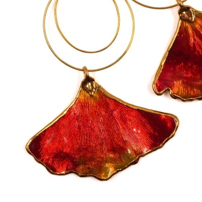 Fancy Ginkgo Twin Hoop Dangle Earrings