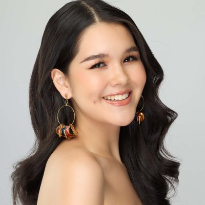 Multicolor & Gold Plated Rose Petal Dangle Hoop Earrings Multicolor & Gold Plated Rose Petal Dangle Hoop Earrings