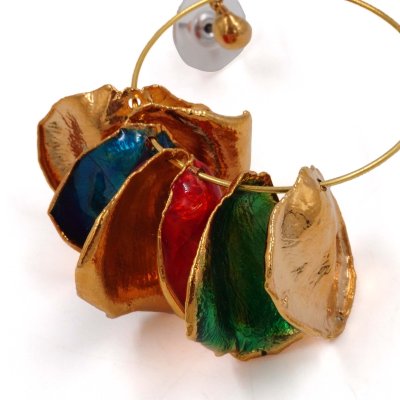 Multicolor & Gold Plated Rose Petal Dangle Hoop Earrings Multicolor & Gold Plated Rose Petal Dangle Hoop Earrings
