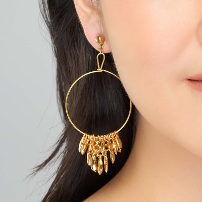 Gold-Plated Harvest Rice Dangle Hoop Earrings