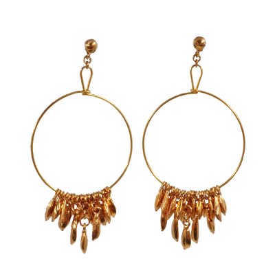 Gold-Plated Harvest Rice Dangle Hoop Earrings