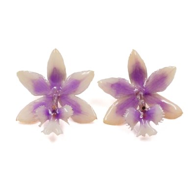 Clear-Coated Epidendrum ibaguense Orchid Earrings