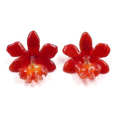 Clear-Coated Epidendrum ibaguense Orchid Earrings