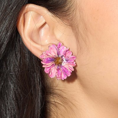 Clear-Coated Mini Chrysanthemum Earrings