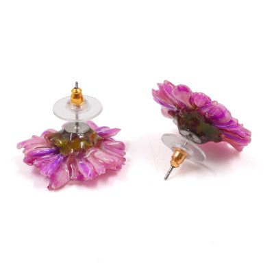 Clear-Coated Mini Chrysanthemum Earrings