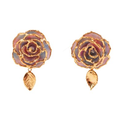 ต่างหูกุหลาบขอบทองพร้อมใบกุหลาบชุบทอง ต่างหูกุหลาบขอบทองพร้อมใบกุหลาบชุบทอง