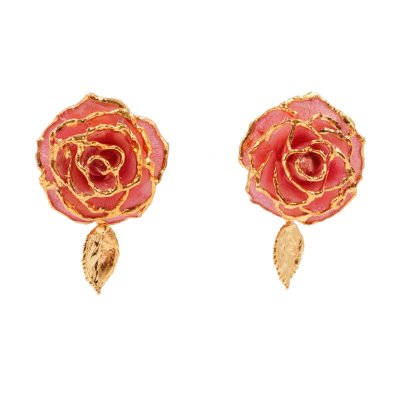 ต่างหูกุหลาบขอบทองพร้อมใบกุหลาบชุบทอง ต่างหูกุหลาบขอบทองพร้อมใบกุหลาบชุบทอง