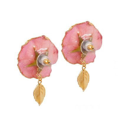 Gold-Edged Rose with Gold-Plated Leaf Earrings