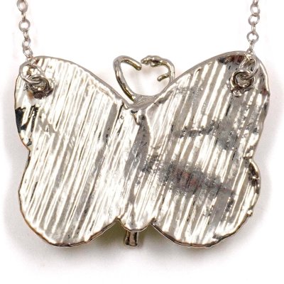 Silver Plated Butterfly with Preserved Flower Petals Pendant Necklace