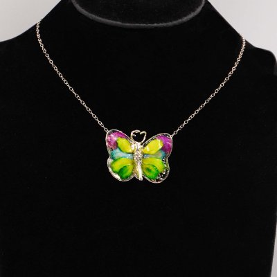 Silver Plated Butterfly with Preserved Flower Petals Pendant Necklace