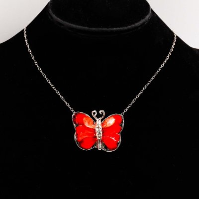 Silver Plated Butterfly with Preserved Flower Petals Pendant Necklace