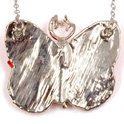 Silver Plated Butterfly with Preserved Flower Petals Pendant Necklace