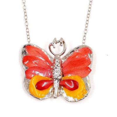 Silver Plated Butterfly with Preserved Flower Petals Pendant Necklace Silver Plated Butterfly with Preserved Flower Petals Pendant Necklace