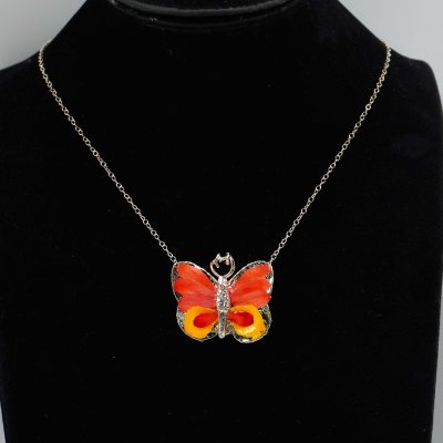 Silver Plated Butterfly with Preserved Flower Petals Pendant Necklace