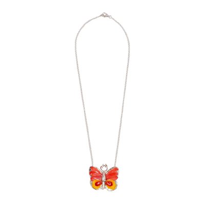 Silver Plated Butterfly with Preserved Flower Petals Pendant Necklace