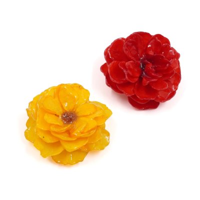 Clear Coated Rose Brooches
