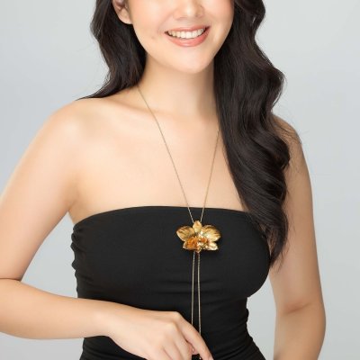 สร้อยปรับระดับดอกกล้วยไม้เดรโดรเบียมชุบทอง