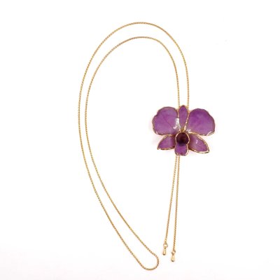 Clear-Coated & Gold Edges Dendrobium Orchid Adjustable Necklace