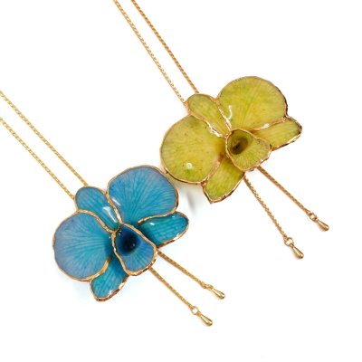 Clear-Coated & Gold Edges Dendrobium Orchid Adjustable Necklace