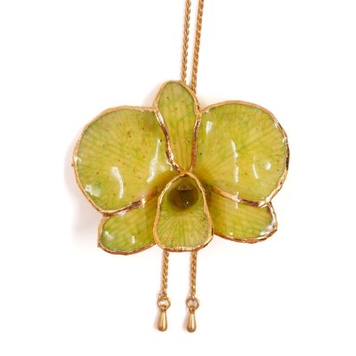 Clear-Coated & Gold Edges Dendrobium Orchid Adjustable Necklace