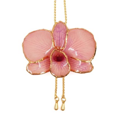 Clear-Coated & Gold Edges Dendrobium Orchid Adjustable Necklace