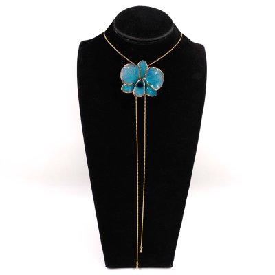 Clear-Coated & Gold Edges Dendrobium Orchid Adjustable Necklace