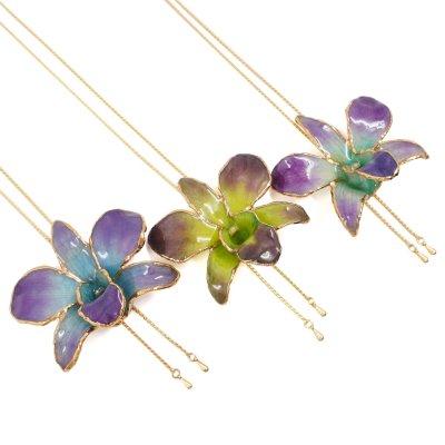 สร้อยปรับระดับดอกกล้วยไม้เดรโดรเบียมขอบทอง สร้อยปรับระดับดอกกล้วยไม้เดรโดรเบียมขอบทอง