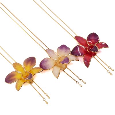 Clear-Coated & Gold-Edged Dreadrobium Orchid Adjustable Necklace