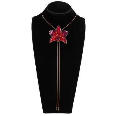 Clear-Coated & Gold-Edged Dreadrobium Orchid Adjustable Necklace