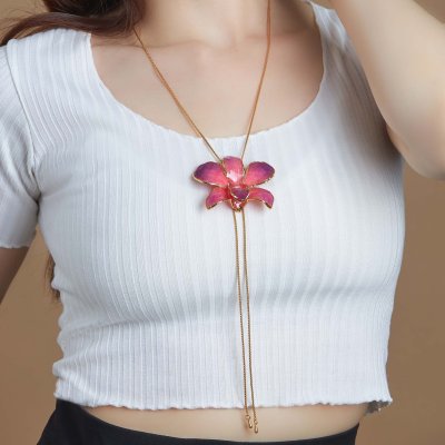 Clear-Coated & Gold-Edged Dreadrobium Orchid Adjustable Necklace