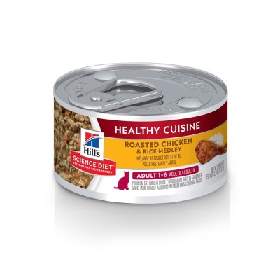 Hill's Science Diet Healthy Cuisine Adult 1-6อาหารกระป๋องแมวอายุ 1-6 ปี สูตรสตูไก่ย่างและข้าว 80 กรัม (3 กระป๋อง)