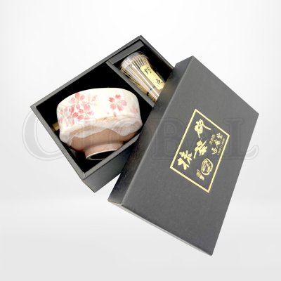 แก้วเซรามิกลายดอกซากุระพร้อมแปรงชงชา Minoyaki Tableware (Matchawan Sakura Set) แบรนด์ Seian