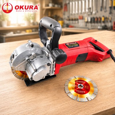 เครื่องเซาะร่องผนังไฟฟ้า 5 นิ้ว OKURA รุ่น OK-125WC กำลังไฟ 5200W ตัดร่องคอนกรีต รองรับใบตัดสูงสุด 7 ใบ