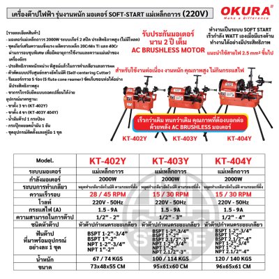 เครื่องต๊าปไฟฟ้า OKURA รุ่นงานหนัก (220V) | AC Brushless Motor | ระบบ Soft Start