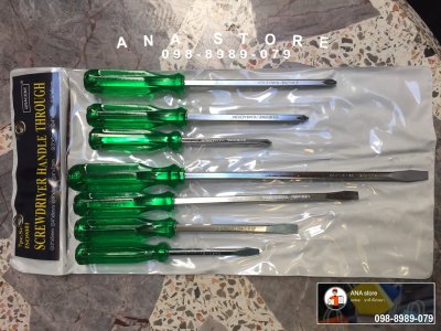 ไขควงด้ามทะลุ 7ชิ้น ชุดไขควงตอก GRACENT แบน4 แฉก3 chrome-vanadium