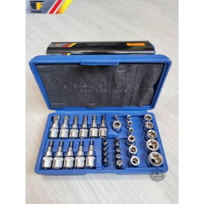 ชุดบล็อกเดือยโผล่ TIFONE ลูกบล็อกชุด E+T 34 ชิ้น 1/4-3/8