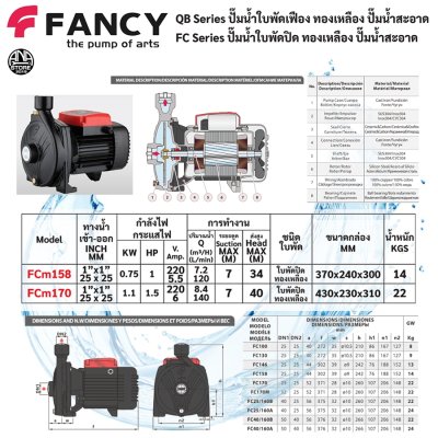 FANCY ปั๊มหอยโข่ง ใบพัดทองเหลือง 1นิ้ว ทองแดงแท้