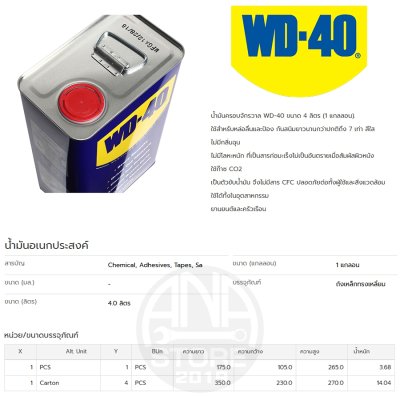 WD-40 น้ำมันอเนกประสงค์ ดับเบิ้ลยูดี–สี่สิบ ขนาด 1 แกลลอน (4 ลิตร) น้ำมันครอบจักรวาล