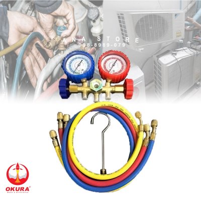 เกจ์วัดน้ำยาแอร์ R12,R22,R502 พร้อมสายชาร์จยาว 36 นิ้ว สามเส้น F-OK-ACG36