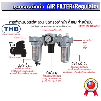 ชุดกรองลม ตัวดักน้ำ+ปรับลม+จ่ายน้ำมัน THB แท้100% สินค้านำเข้าจากไต้หวัน
