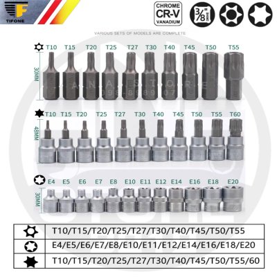 ชุดบล็อกเดือยโผล่ TIFONE ลูกบล็อกชุด E+T 34 ชิ้น 1/4-3/8