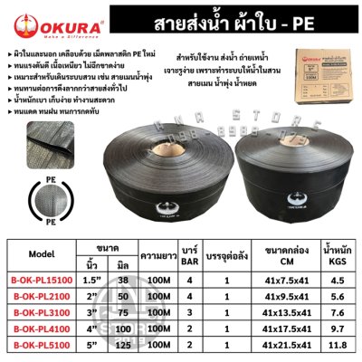 สายส่งน้ำผ้าใบ OKURA ยาว100เมตร ชนิดPE