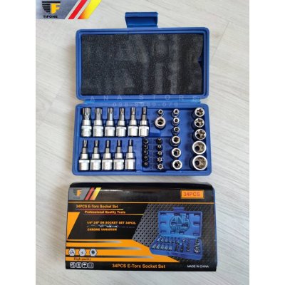 ชุดบล็อกเดือยโผล่ TIFONE ลูกบล็อกชุด E+T 34 ชิ้น 1/4-3/8