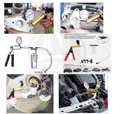 ไล่ลมเบรค ปั๊มสูญญากาศอลูมิเนียม เบรคของเหลวแบบพกพาชุดซ่อม-ทดสอบสูญญากาศ2In1 Brake Bleed Vacuum Pump Brake Oil Pump