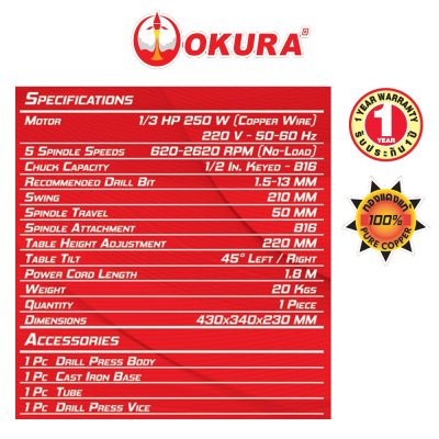 สว่านแท่น 1/2” [รุ่นใหม่2019] ปรับความเร็วรอบได้ 5 Speed สายพาน